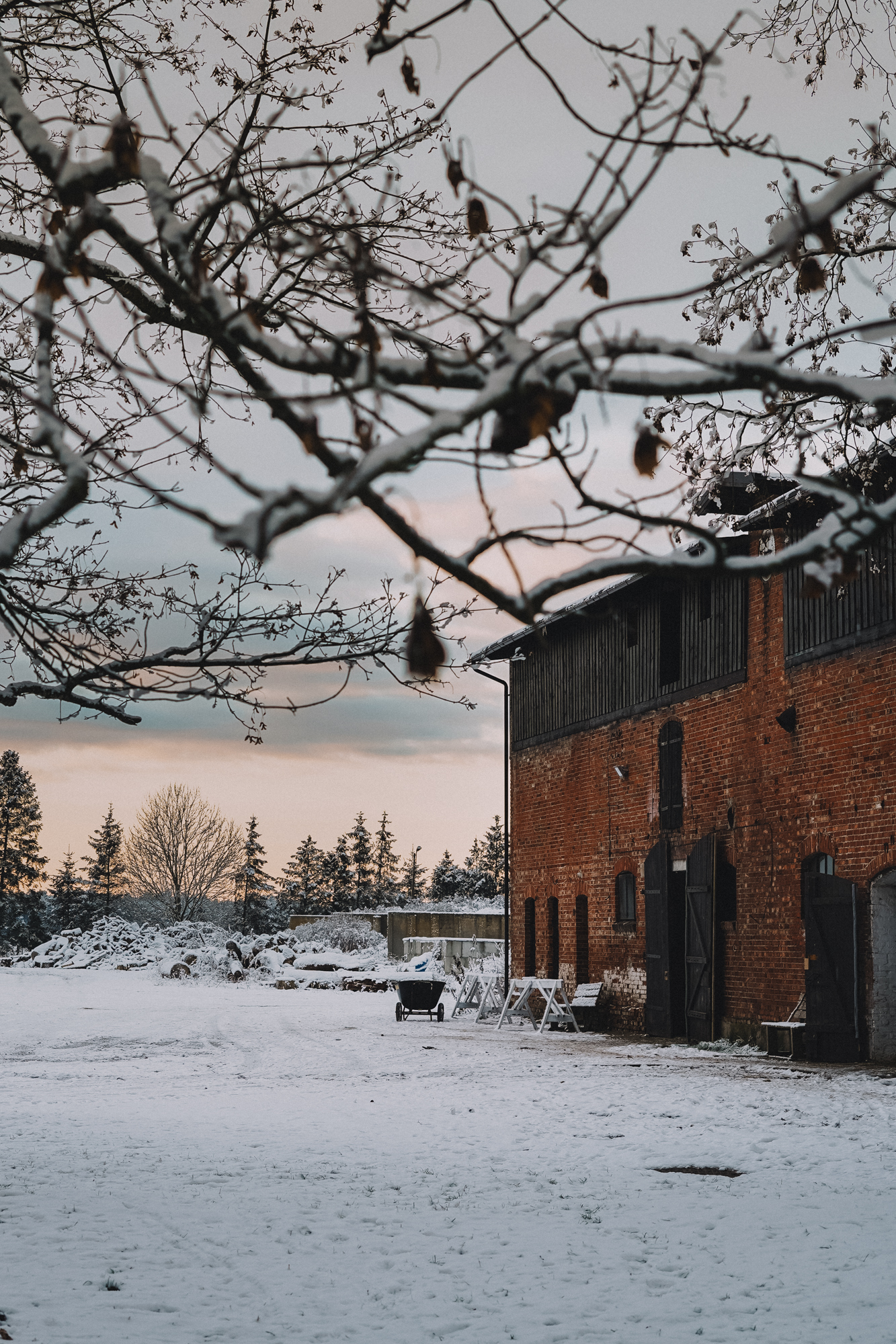Stajnia, Folwark Jackowo, śnieg